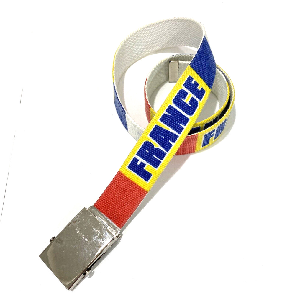 FRANCE woven canvas casual belt unisex style silver slide buckle red blue yellow